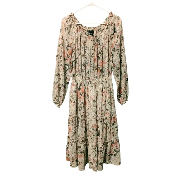 Kate And Lily Floral Long Sleeve Midi  Dress Sheer Lined Tiered Sz 16W - Picture 12 of 12
